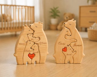 Wooden Bear Family Puzzle, Personalized Family Christmas Gift, Custom Name Home Decor, Gift for Parents, Family Keepsake