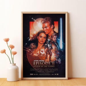 Star Wars Attack Of The Clones Poster, Vintage Film Poster, Wandkunst, Raumdekoration, Kunst Poster für Geschenke, Leinwanddruck