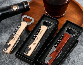 Abrebotellas de madera personalizado, abrebotellas de vino personalizado con caja, regalo para el padrino, regalo para los padrinos de boda, regalo para la recepción, recuerdo de boda