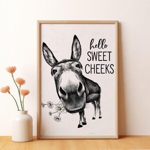 Póster de burro de Hello Sweet Cheeks, decoración de pared, póster con estampado de animales divertidos, arte de pared, decoración de habitación, póster de arte para regalos, impresión en lienzo