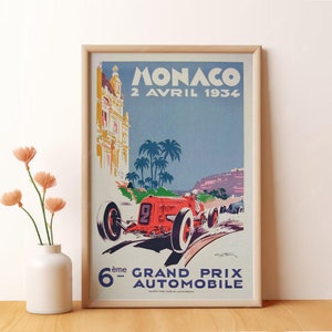 Póster del Gran Premio de Mónaco de 1934, póster vintage, arte de pared, decoración de habitaciones, póster artístico para regalos, impresión en lienzo