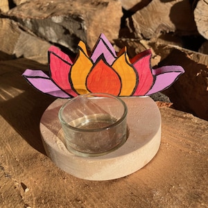 colorful lotus flower wooden candle holder