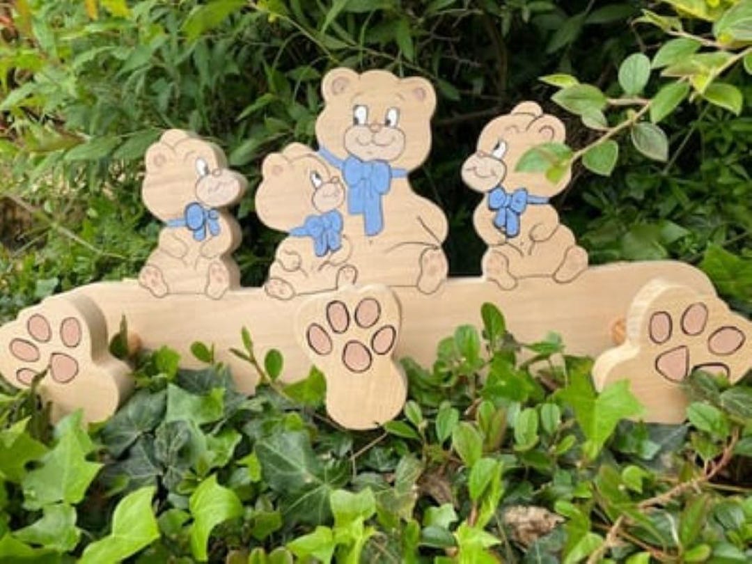 Solid Wood Coat Rack Bear Family - Etsy