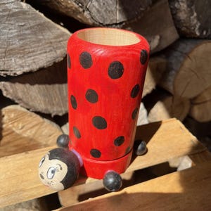 hand-painted solid wood ladybug pencil holder