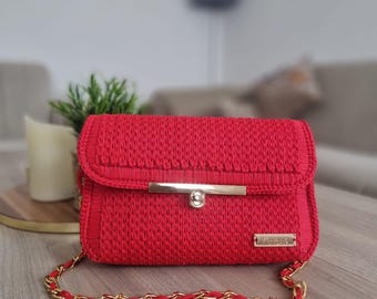 Rode elegante gehaakte taspatroon voor vrouwen Verjaardagscadeaus Rode gehaakte tas Side Pulse designer crossbody handtas aangepaste schoudertas