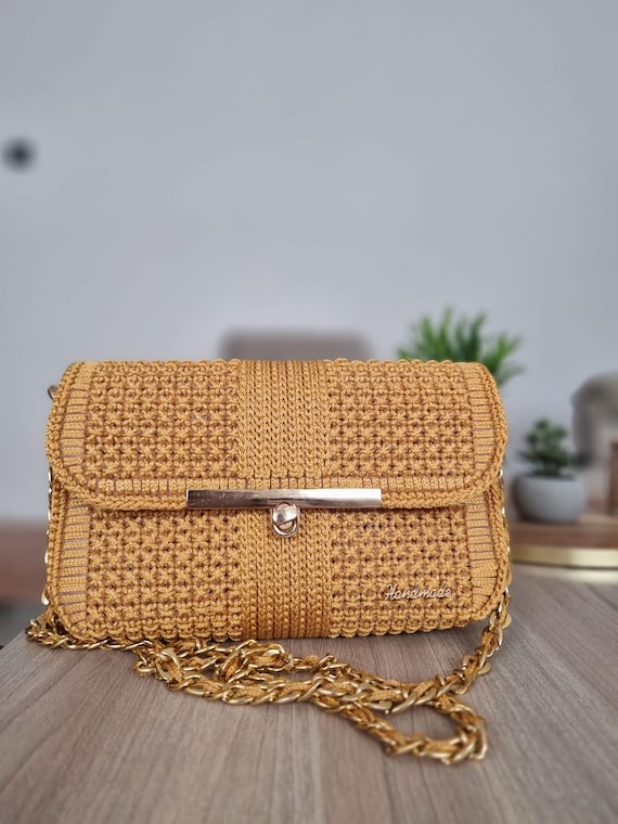 Crocheted Crossbody Bag Pattern Mustard Yellow Valentine Gift Crochet Crossbody Bag with Love Easy Yellow Crocheted Crossbody Bag Pattern