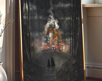 Into The Fire | Two Cloaked Figures in a dark forest | Poster Print | Gothic digital painting | Modern wall art
