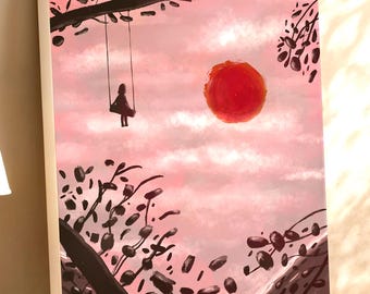 Swinging By The Sunset | Canvas Print | Moody digital art | Modern wall art