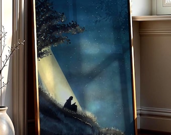 Under The Stars | Poster Print | Warm digital painting | Modern wall art
