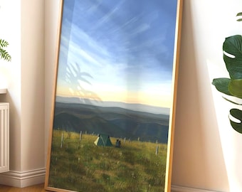 Camping At Sunrise | Poster Print | Mountain landscape art | Modern wall art