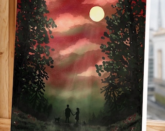 Moonlit Company | Night Forest Walk Canvas | Stretched Matte Wall Art