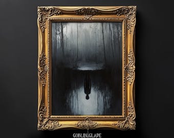 Impressão surrealista estilo cottagecore sombrio - Arte de parede para imprimir em estilo dark academia - Pintura de paisagem surrealista - Decoração de casa com paisagem de sonho de floresta gótica