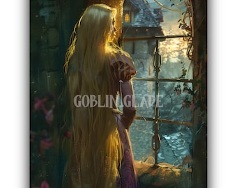 Rapunzel Painting - Printable Brothers Grimm Folklore Art Fairy Tale Poster Magical Fantasy Print Wall Art Decor Artwork Fairytale Print