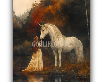 Unicorn Vintage Oil Painting - Printable Poster For Room Decor, Magical Unicorn Art Print, Aesthetic Unicorn, Instant Digital Download Art