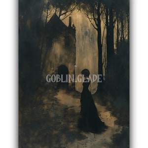 Forest House Wall Art Printable Dark Cottagecore Dark Academia Horror Print Fantasy Moody Artwork Vintage Painting Aesthetic Woods Goth