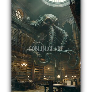 Cthulhu Wall Art Printable Lovecraft Inspired Eldritch Horror Artwork Mysterious Octopus Animal Fantasy Dark Academia Moody Oil Painting