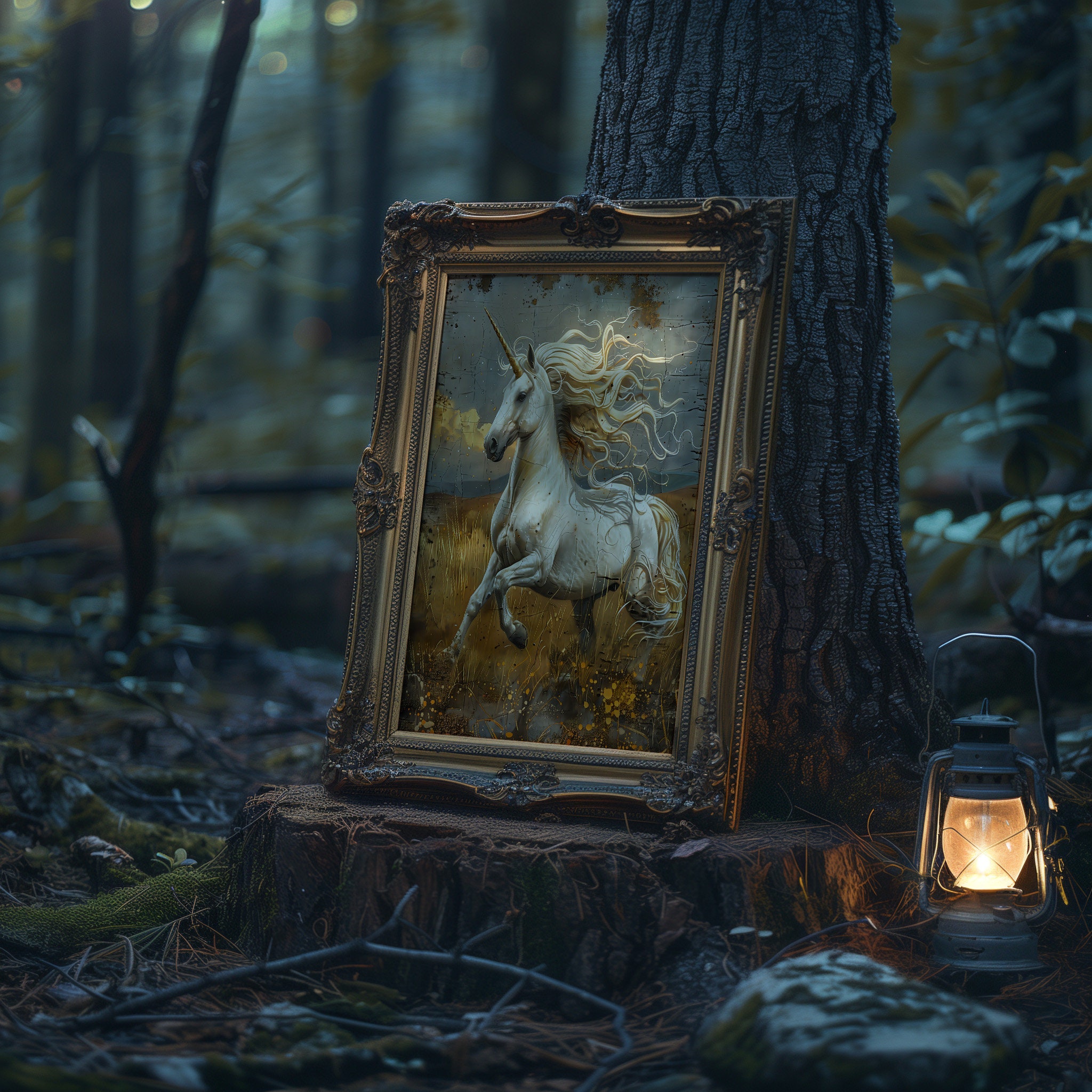 ユニコーンファンタジーウォールアート魅惑的な神話の絵画印刷可能な