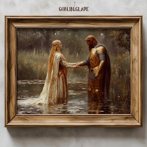 King Arthur Wall Art Print - Lady Of The Lake Painting - Medieval Fantasy Art - Printable Poster For Room Decor - Instant Digital Download