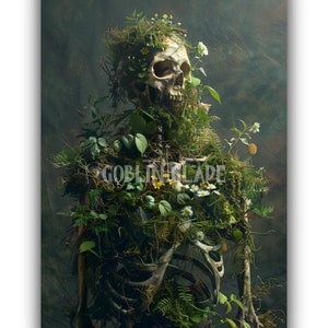 Menschliches Skelett Gemälde Dark Academia Botanische Wandkunst Gruselige Horror Kunstwerk Stimmungsvolles Plakat Dunkler Cottagecore Art Schädel-Knochen-Druck