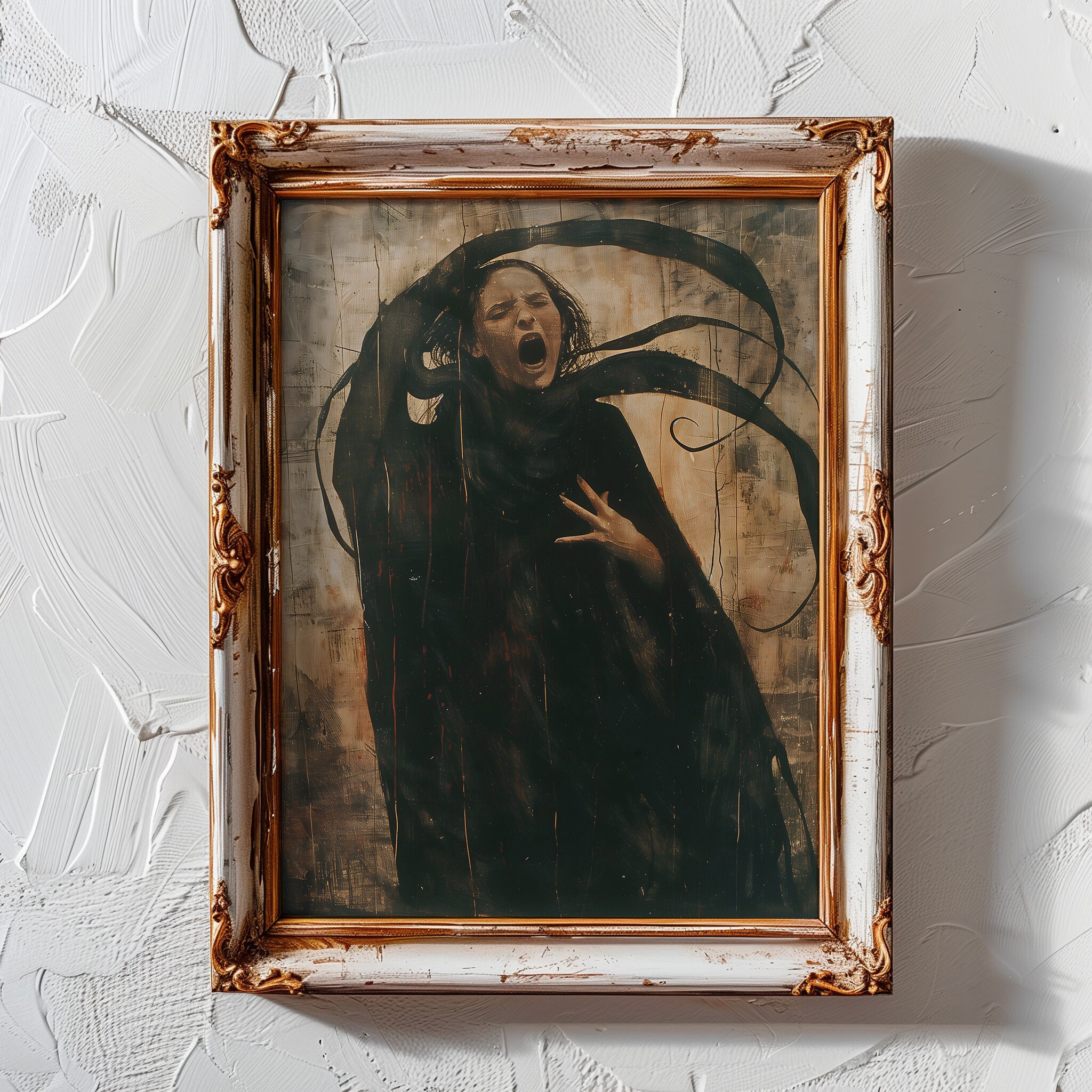 叫び声を上げるバンシーの絵画 - ダークアカデミアゴーストプリント