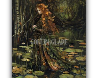 Forest Nymph Painting Water Nymph Art Wall Art Printable Fairy Painting Print Folklore Art Enchanted Forest Mythical Being Spirit Painting