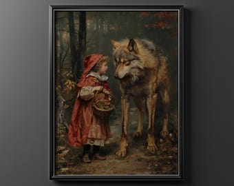 Little Red Riding Hood Painting - Printable Brothers Grimm Folklore Art Fairy Tale Poster Magical Fantasy Print Wall Art Decor Artwork Print