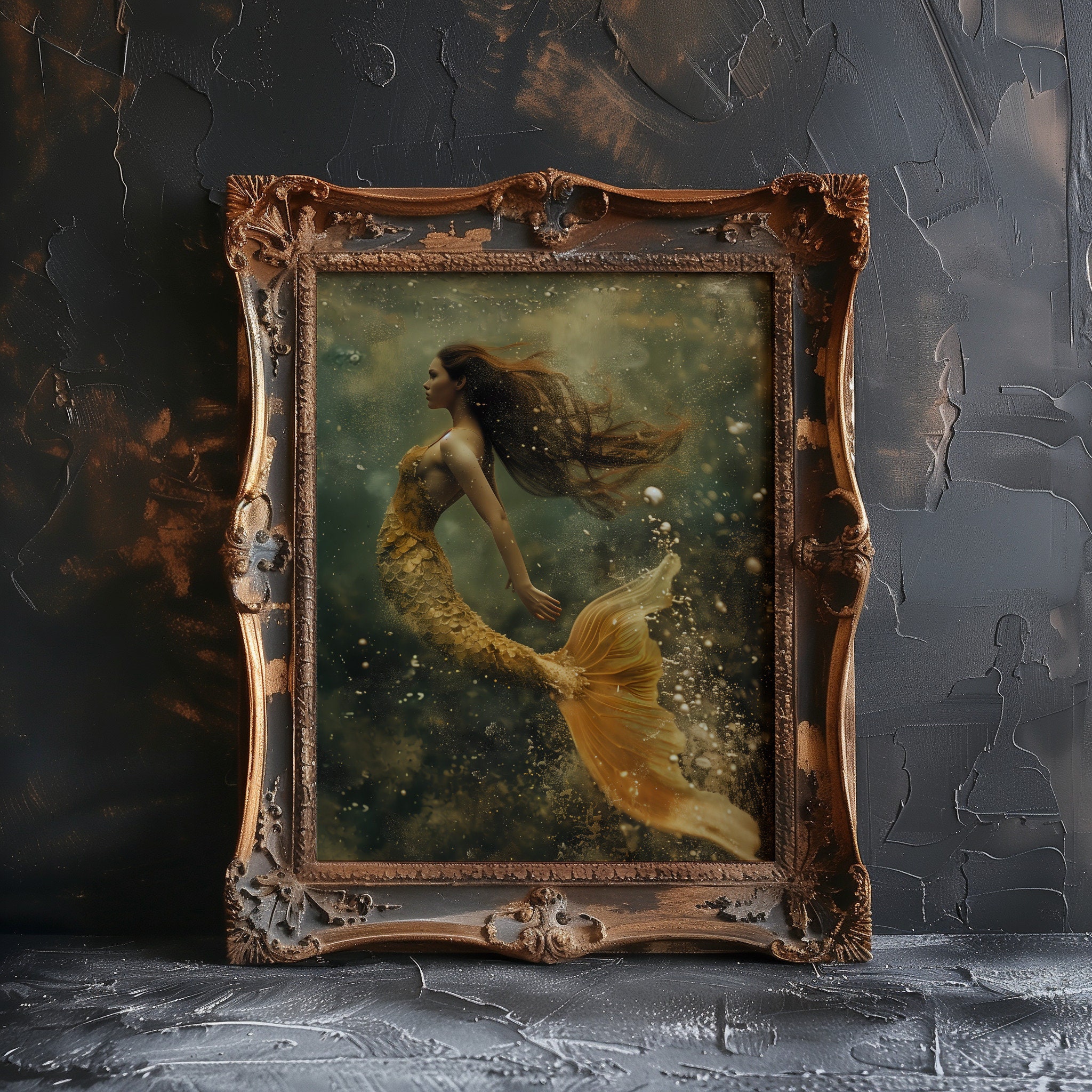 Beautiful Mermaid Printable Wall Art - Fantasy Ocean Painting - Vintage ...