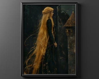 Rapunzel Painting - Printable Brothers Grimm Folklore Art Fairy Tale Poster Magical Fantasy Print Wall Art Decor Artwork Fairytale Print