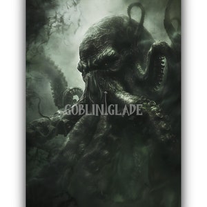 Cthulhu Wall Art Printable Lovecraft Inspired Eldritch Horror Artwork Mysterious Dark Fantasy Dark Academia Moody Vintage Painting Aesthetic