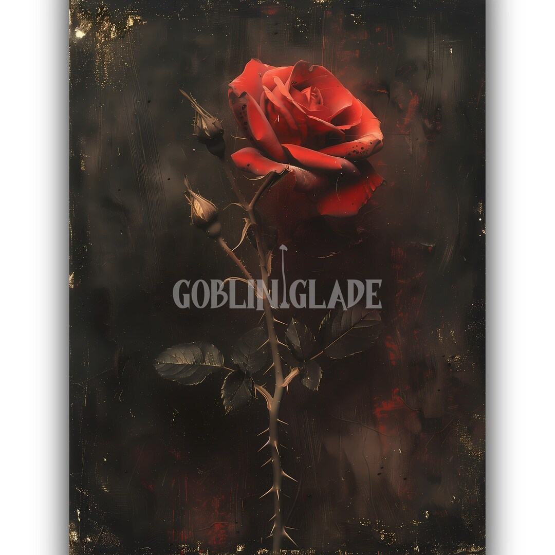 Red Rose Floral Wall Art Printable Dark Academia Flower Gothic Dark ...