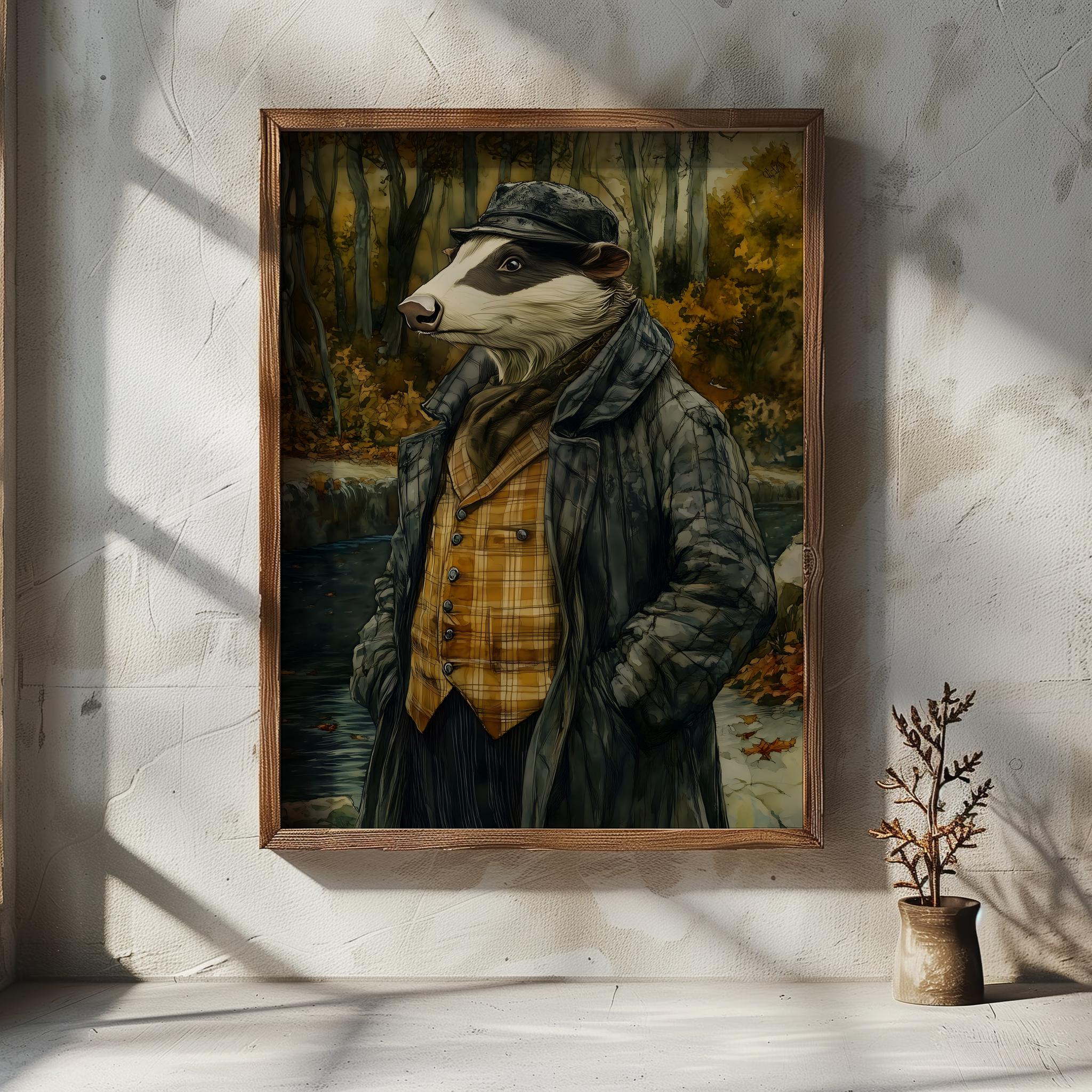 Badger Portrait - Printable Wall Art Wind in the Willows Book Painting ...
