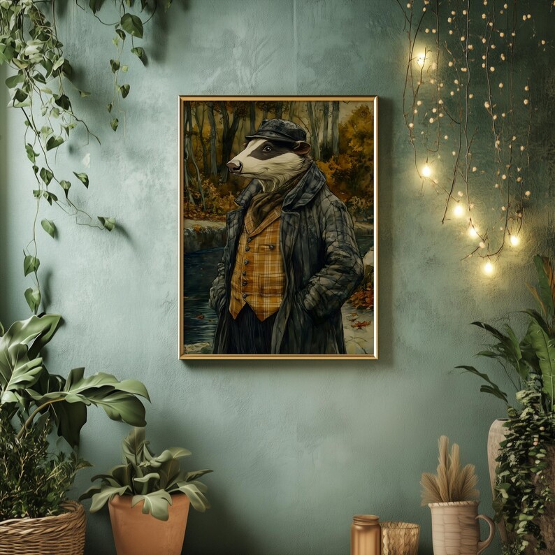 Badger Portrait - Printable Wall Art Wind in the Willows Book Painting ...