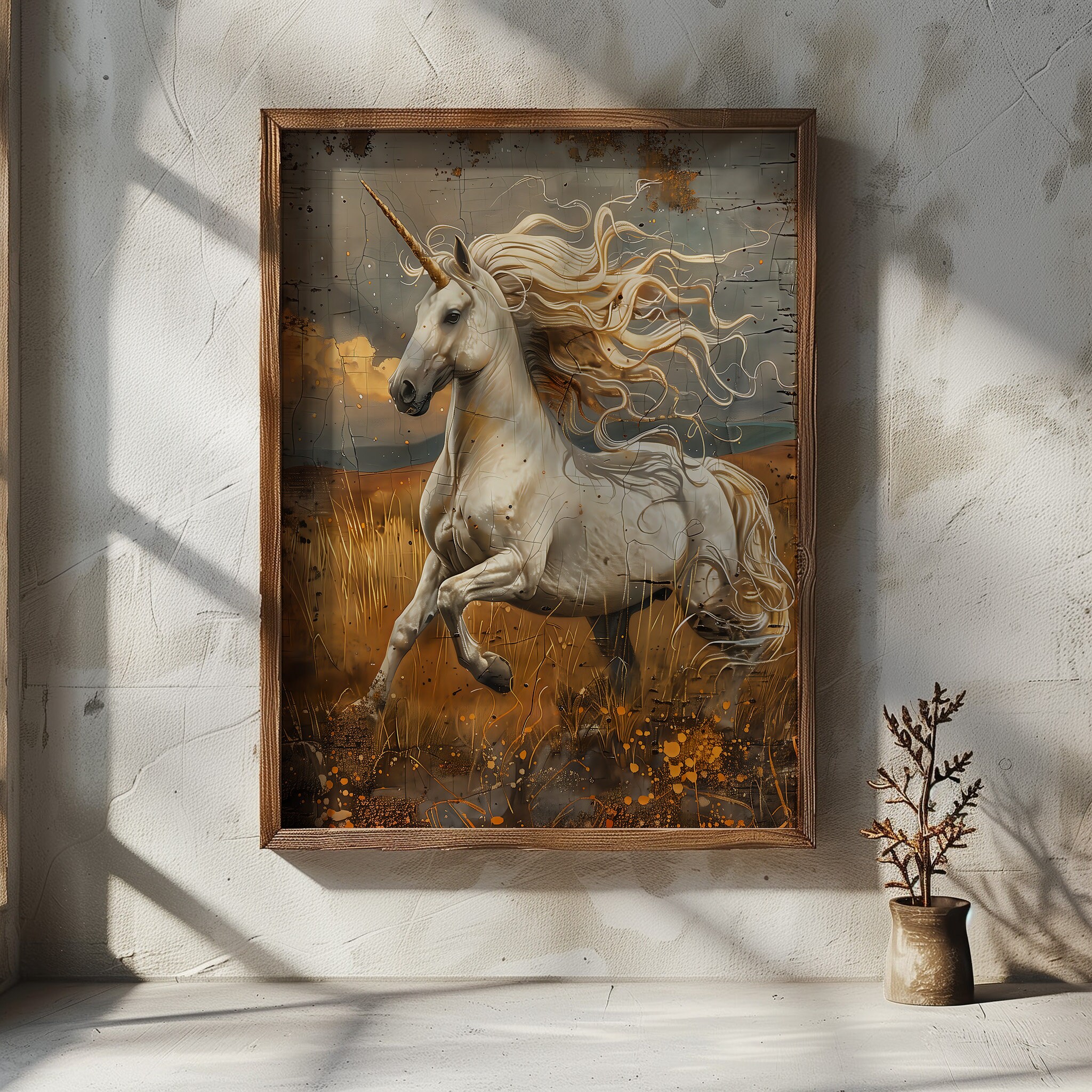 ユニコーンファンタジーウォールアート魅惑的な神話の絵画印刷可能な