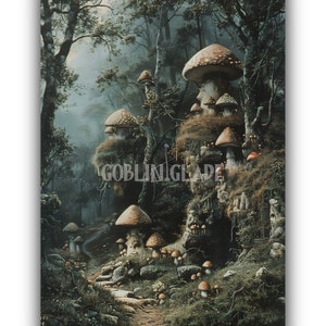 Verzauberter Wald Wand Kunst druckbare Malerei magische Natur Fantasy Goblincore mysteriöser Pilz Baum Magie Walddruck Kunstwerk Poster