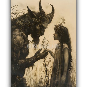 Satyr And Girl Printable - Magical Being Fantasy Art Unique Wall Display For Nature Lovers Greek Mythology Nature Spirit Print Painting