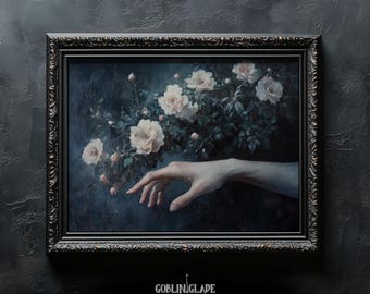 Dark Academia Printable Wall Art - Dark Cottagecore Flower Home Decor - Floral Oil Painting Print - Vintage Botanical Art Poster - Goth Art