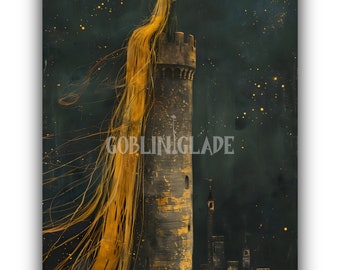 Rapunzel Painting - Printable Brothers Grimm Folklore Art Fairy Tale Poster Magical Fantasy Print Wall Art Decor Artwork Fairytale Digital