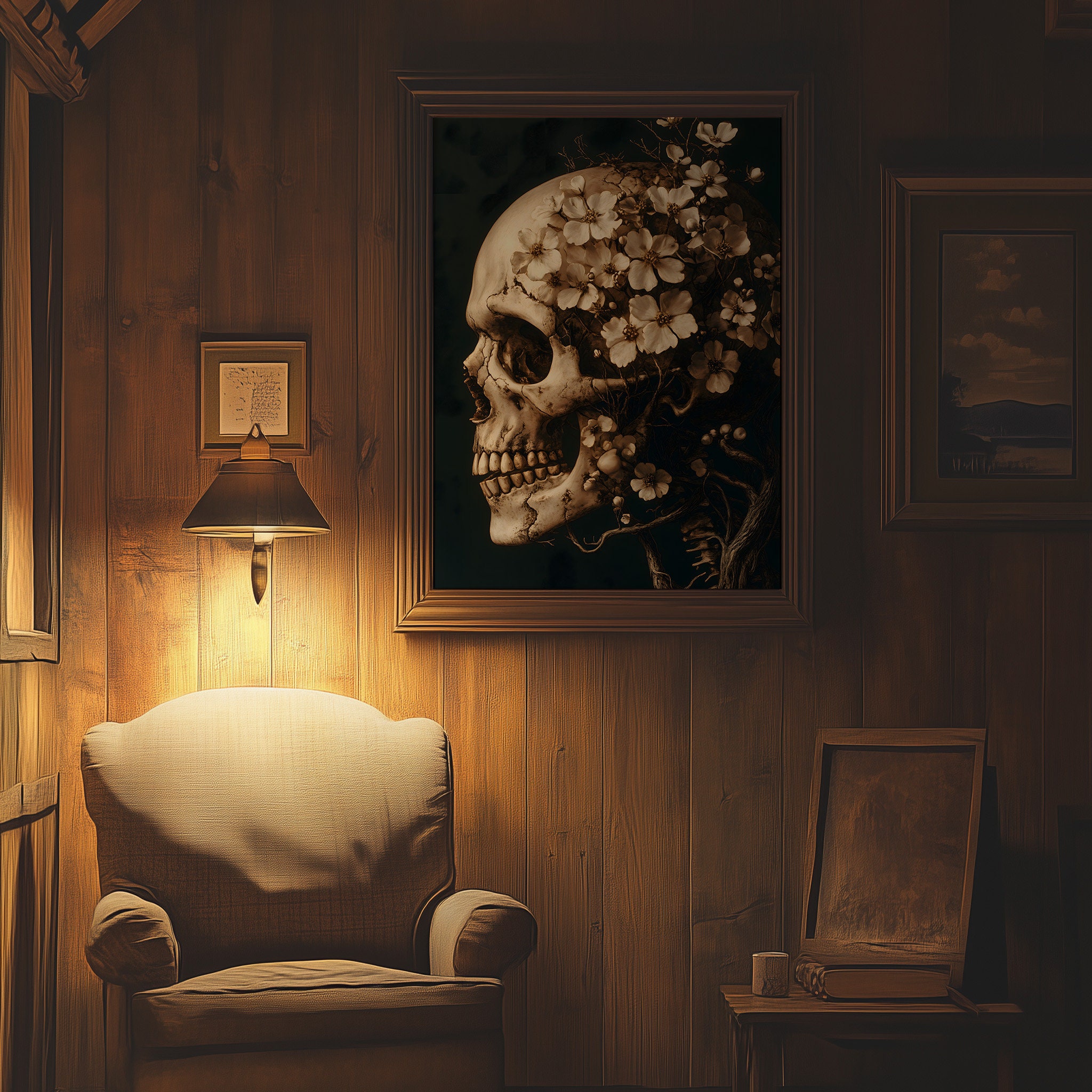 Floral Skull - Botanical Painting Print Dark Academia Printable