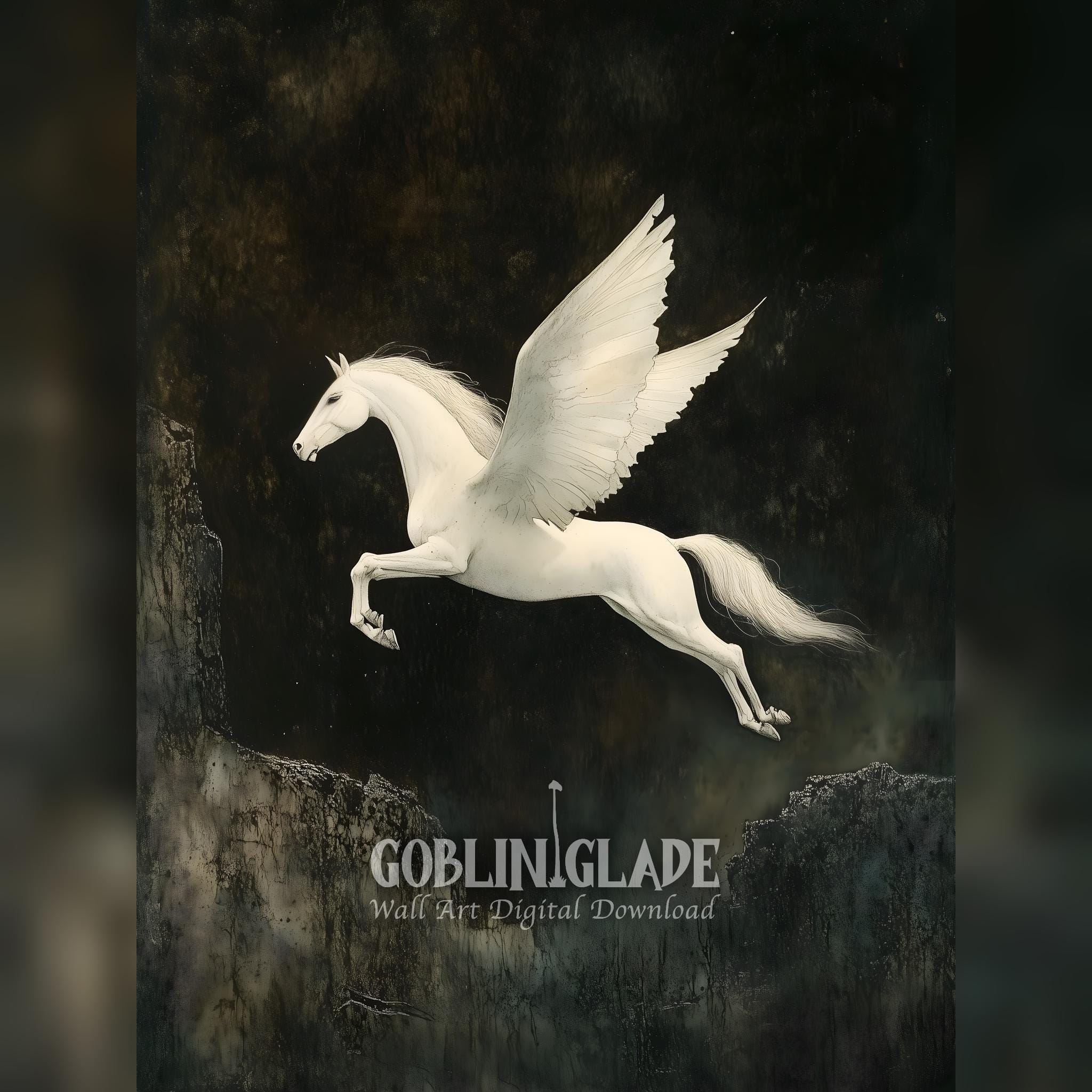 空飛ぶペガサスのプリント - ギリシャ神話の絵画 - 印刷可能な壁アート