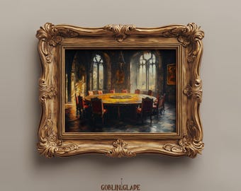 Lámina de arte mural de la Mesa Redonda de Camelot - Arte fantástico de caballero medieval - Pintura del Rey Arturo - Póster imprimible para decoración de habitaciones