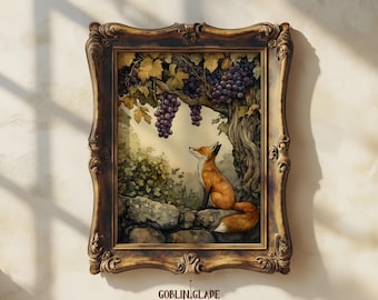 Fox And The Grapes - Printable Wall Art Aesop&#39;s Fables Animal Poster Book Painting Fairytale Poster Print Magical Fantasy Room Decor Gift