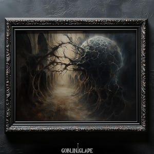 Surrealistisk mörk fantasi väggkonsttryck - Mörka hörn av ditt sinne - Lovecraftiansk skräckoljemålning - Giger-inspirerad mystisk utskrivbar dekor
