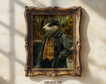 Badger Portrait - Printable Wall Art Wind In The Willows Book Painting Fairytale Poster Print Kenneth Grahame Magical Fantasy Room Decor