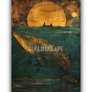 Moby Dick Painting - Wall Art Printable Herman Melville Geschichtenbuch Seewal Poster Fabelwesen Ozean Mythisch Märchen Kunstwerk Print