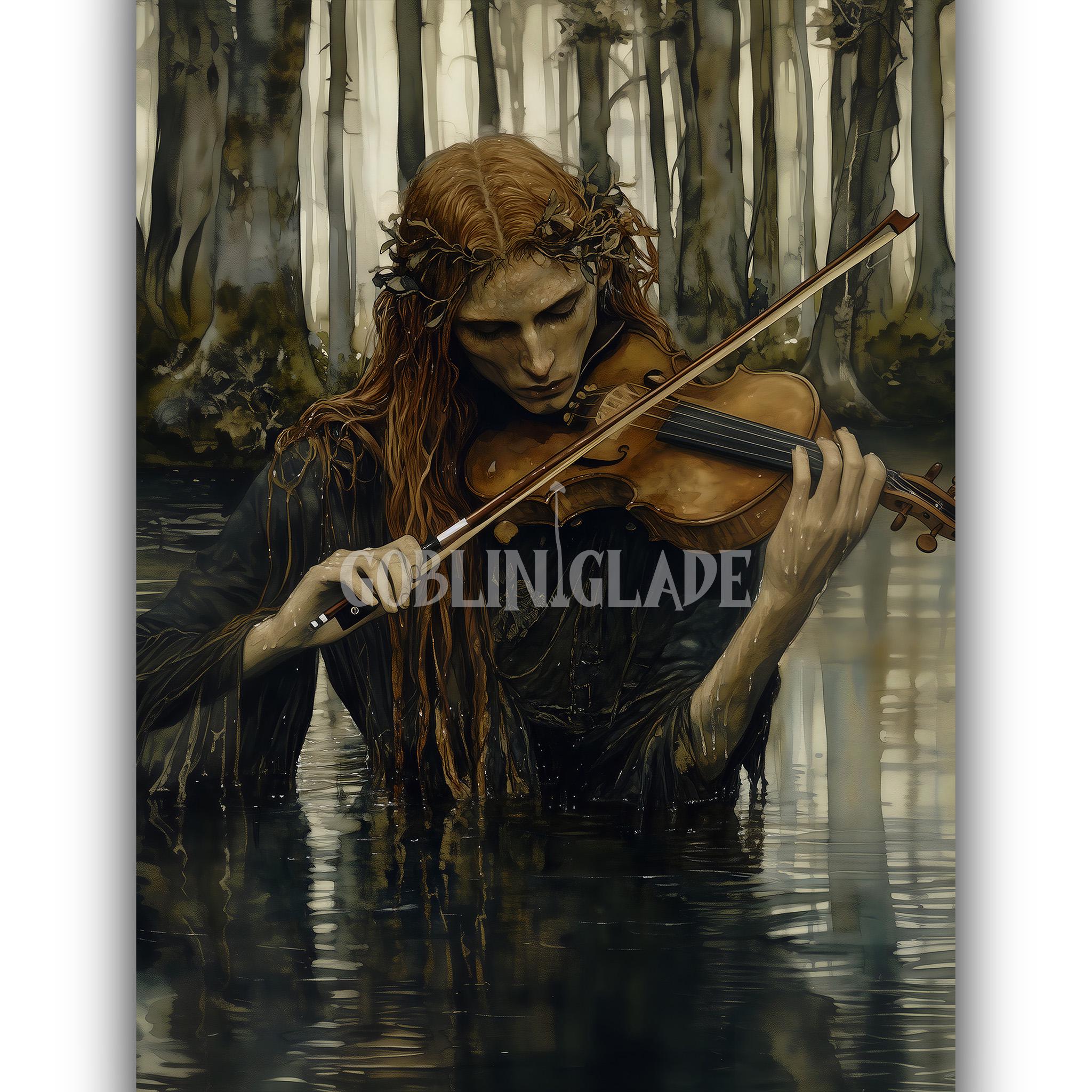Näcken Playing Violin - Digital Art Printable, Scandinavian