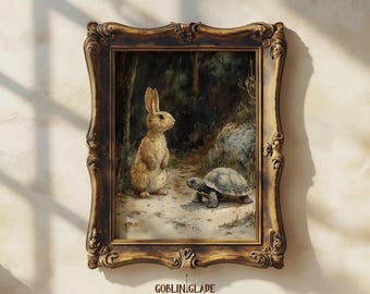 Tortoise And The Hare - Printable Wall Art Aesop's Fables Animal Poster Book Painting Fairytale Poster Print Magical Fantasy Room Decor Gift