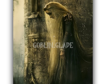 Rapunzel Painting - Printable Brothers Grimm Folklore Art Fairy Tale Poster Magical Fantasy Print Wall Art Decor Artwork Fairytale Print