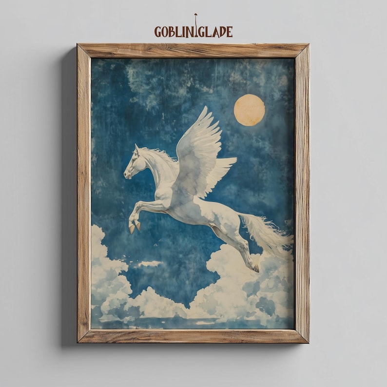 Flying Pegasus Print - Greek Mythology Painting - Printable Wall Art ...