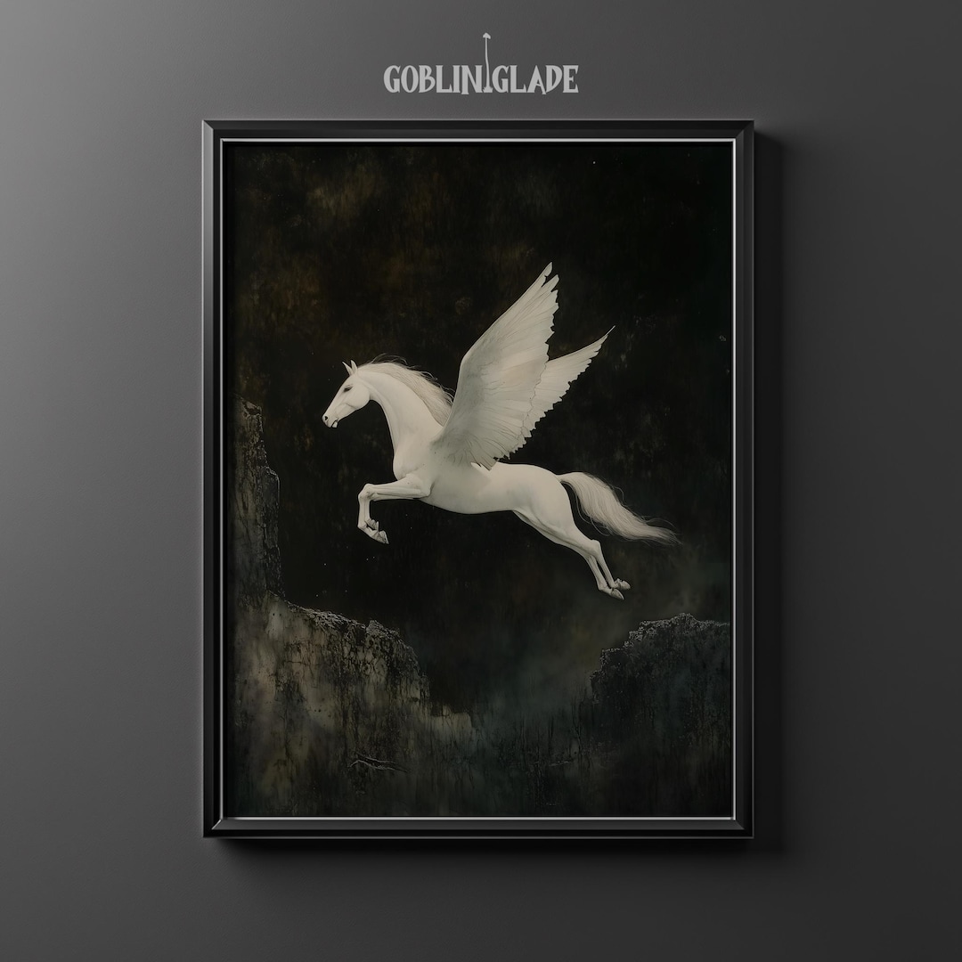 空飛ぶペガサスのプリント - ギリシャ神話の絵画 - 印刷可能な壁アート