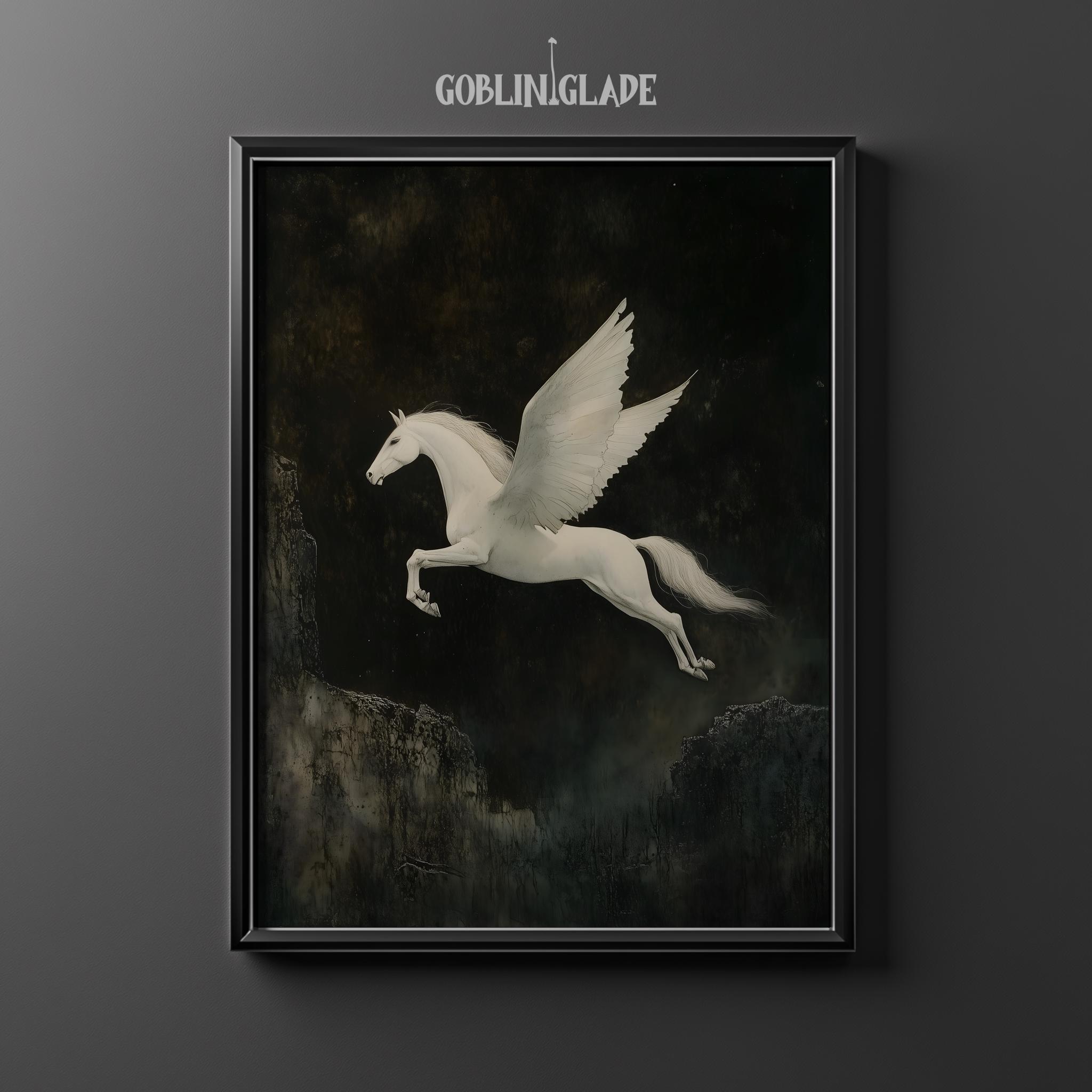 空飛ぶペガサスのプリント - ギリシャ神話の絵画 - 印刷可能な壁アート